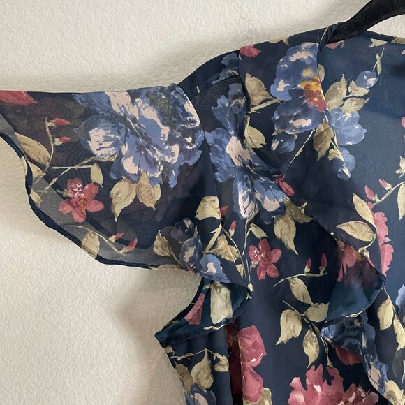 Chaps Womens Plus 1X Floral Ruffle Blouse Sheer Lightweight Short Sleeve Shirt - Picture 7 of 8